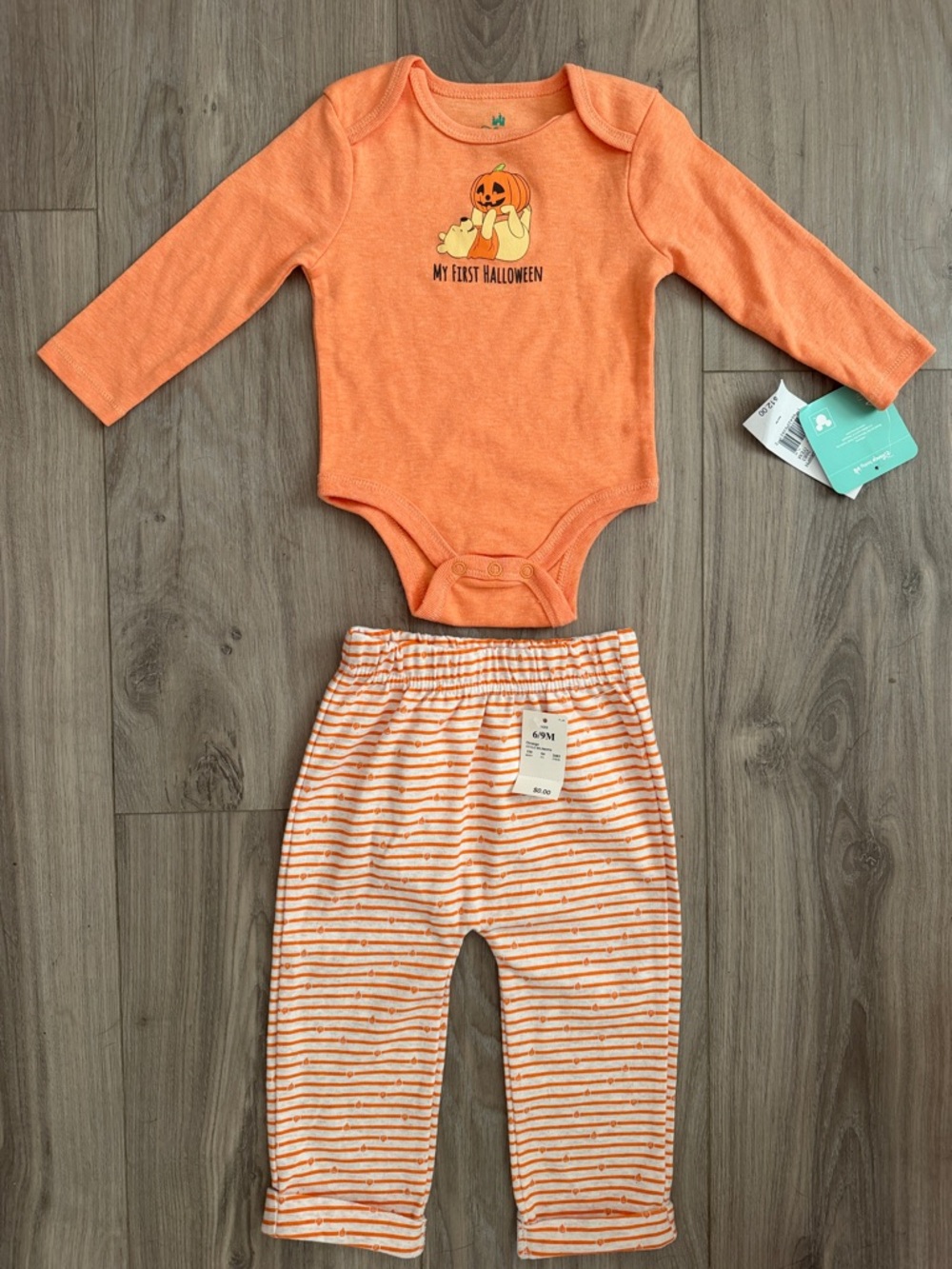 Carter's Orange 'My First Halloween' Long-Sleeve Bodysuit & Striped Pants Set